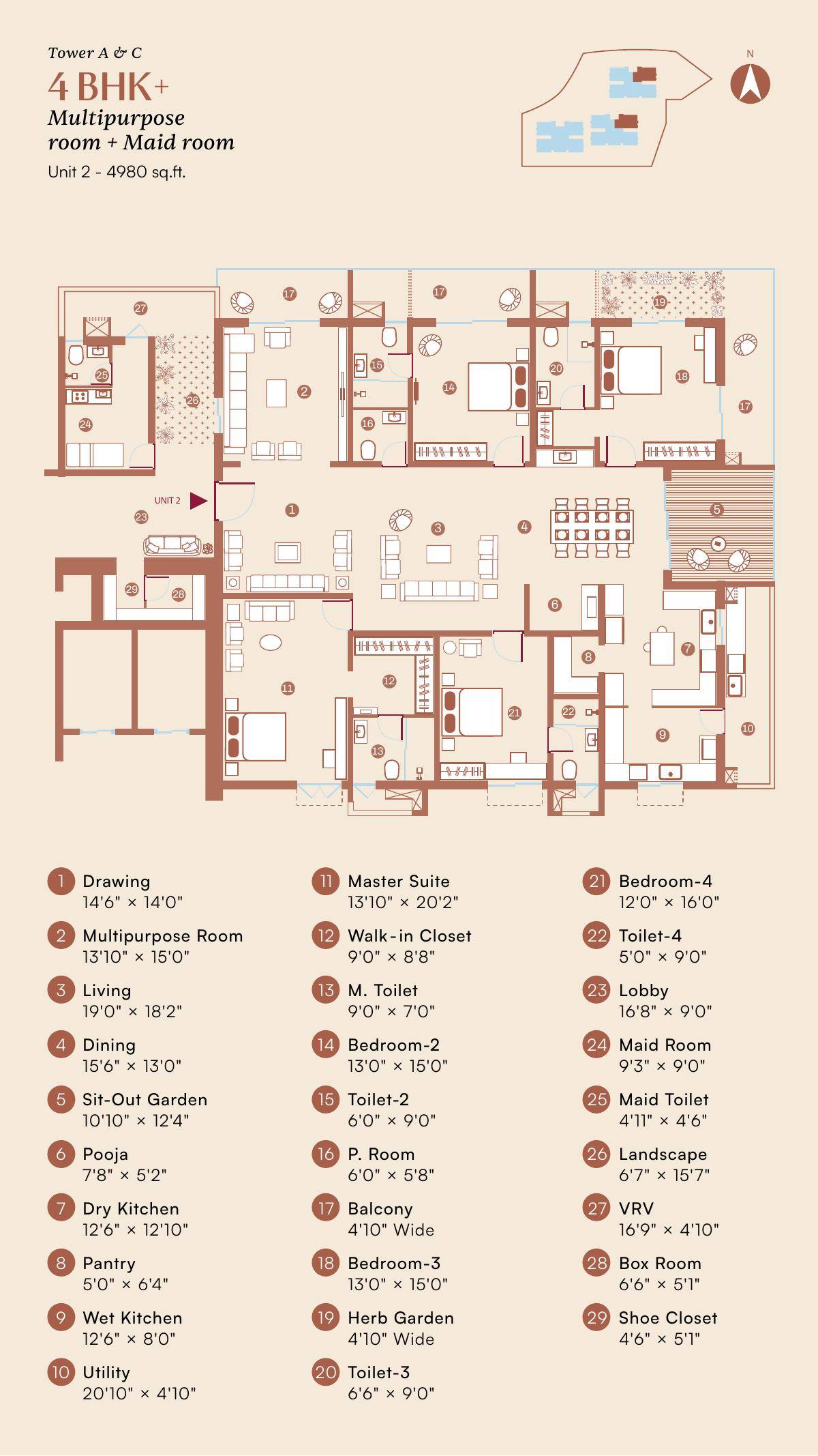 Encanto 4 BHK floor plan 4,955 sq.ft.